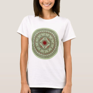 T-shirt Design verde e vermelho tirado mão da flor da