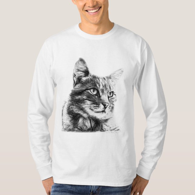 T-Shirt ; Dessin d'un chat (Frente)