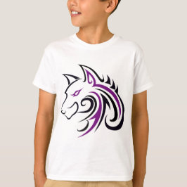 T-shirt Destaque da Cabeça do Lobo Roxo e Negro
