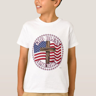 T-shirt Deus Abençoe a América e Cruz com Bandeira dos EUA