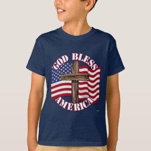 T-shirt Deus abençoe American com EUA Flag & Cross