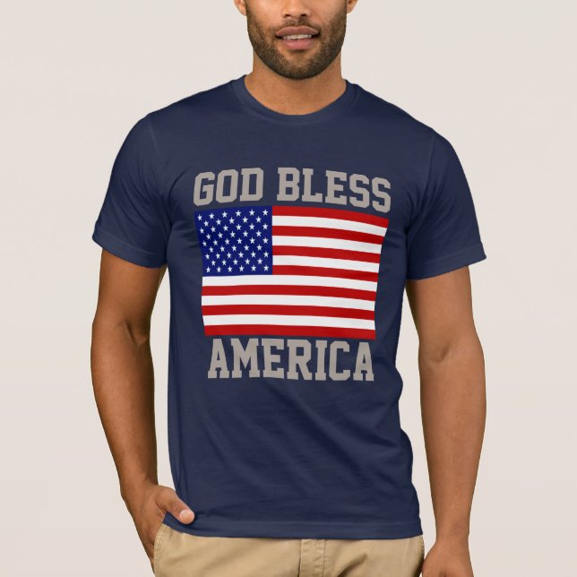 T-Shirt Deus abençoe Americano de Bandeira Patriót (Frente)