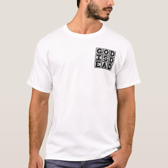 T-shirt Deus É Morto, Alegação Ateísta Nietzsche (Frente)
