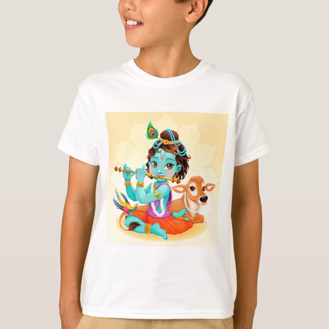 T-shirt Deus indiano de Krishna que joga a ilustração da (Frente)