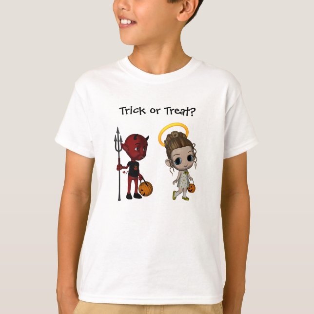 T-shirt Devil ou Angel Trick ou Trate o Halloween (Frente)