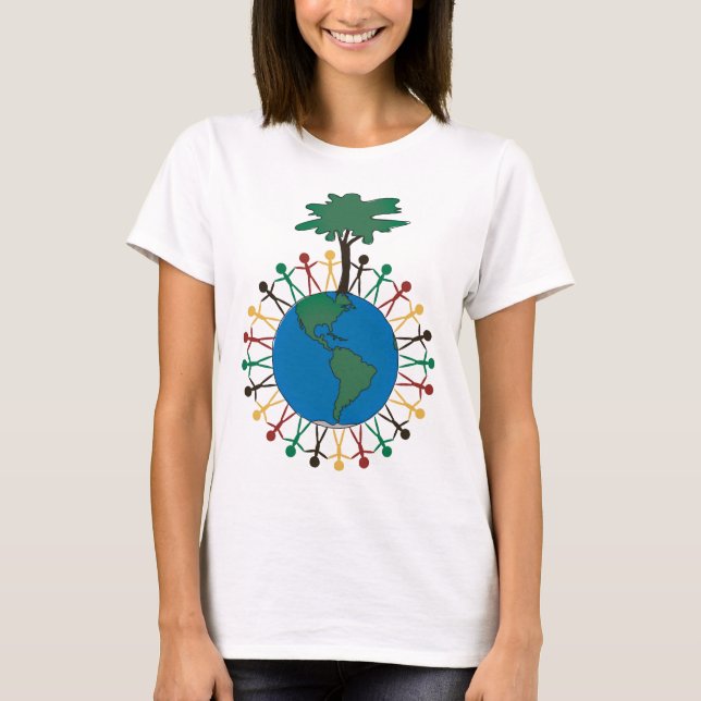 T-shirt Dia da Terra com figuras e árvore - America do (Frente)