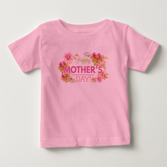 T-shirt Dia de as mães Feliz Floral Elegante | Roupa de be (Frente)