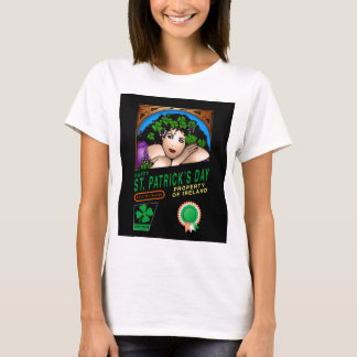T-shirt Dia de São Patrício Design Retro com Garota Irland