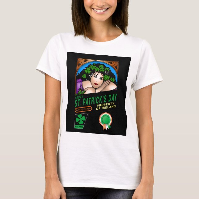 T-shirt Dia de São Patrício Design Retro com Garota Irland (Frente)