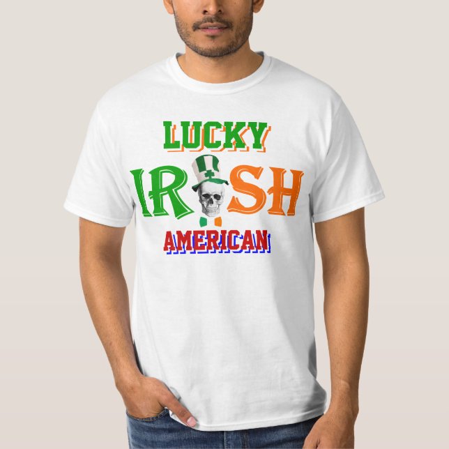 T-shirt Dia de São Patrício irlandês americano sortudo (Frente)