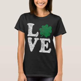 T-shirt Dia de São Patrício LOVE Shamrock Irish