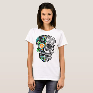 T-shirt dia do crânio das calaveras decoradas com morto