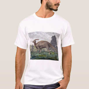 T-shirt Dinossauro de Parasaurolophus entre árvores do