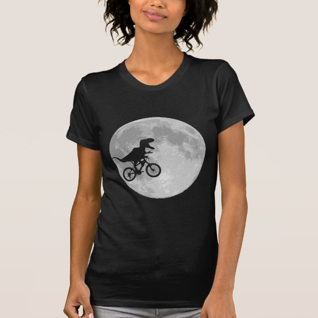 T-shirt Dinossauro em bicicleta no céu com lua (Frente)