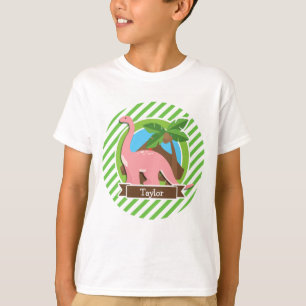 T-shirt Dinossauro Rosa, Dino; Grelha Verde e Branca