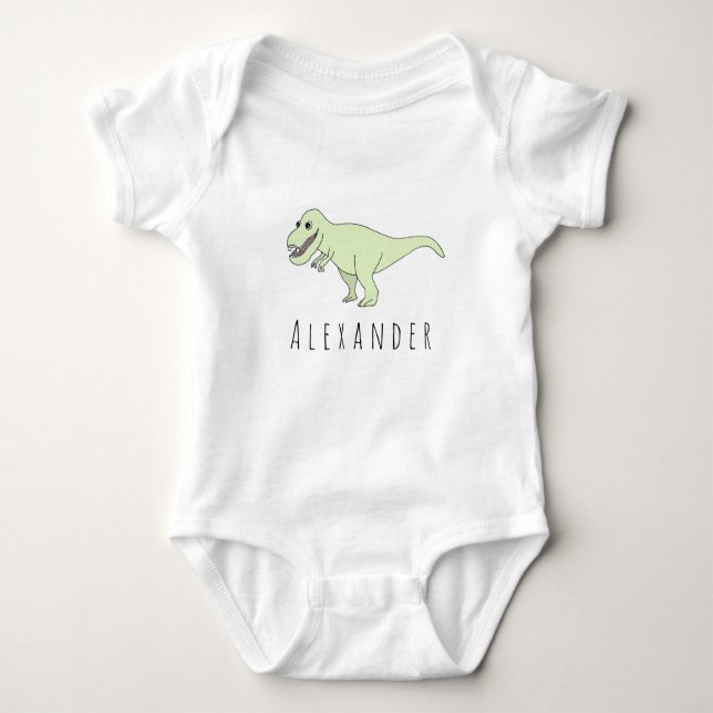 T-shirt Dinossauro T-Rex do Baby Boy Doodle com Nome (Frente)