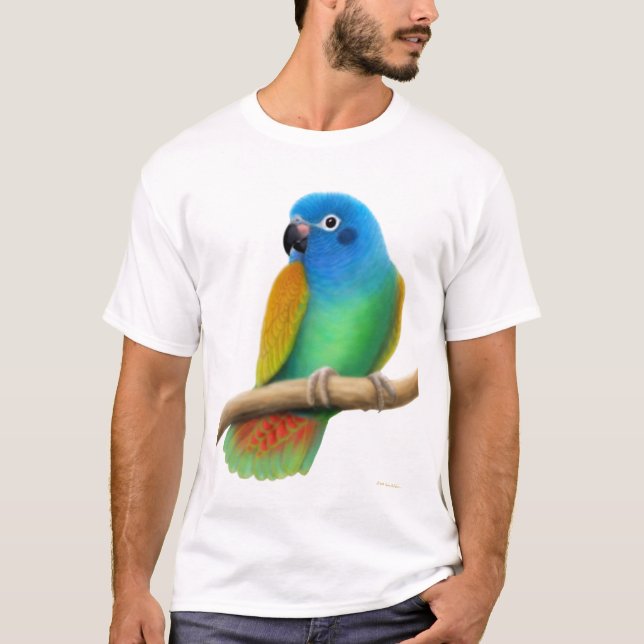 T-shirt dirigido azul do papagaio de Pionus (Frente)
