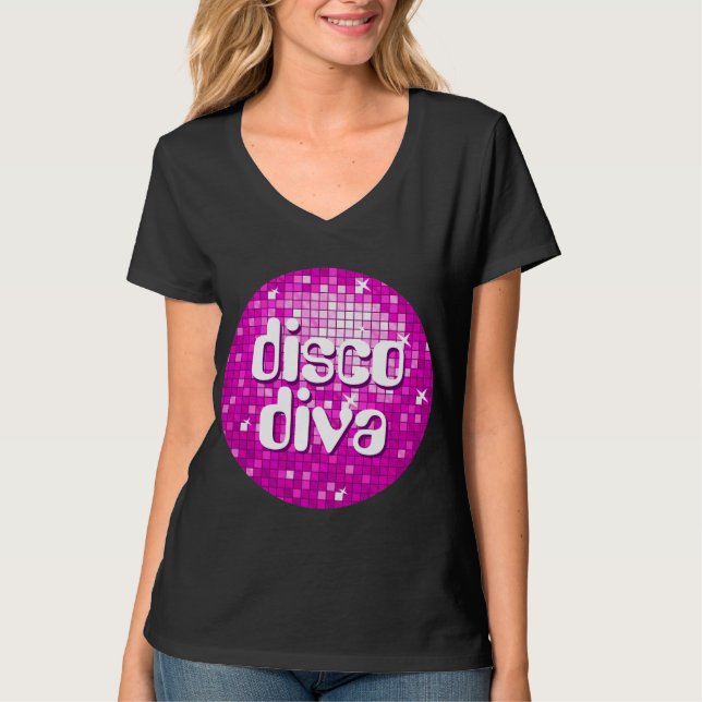 T-shirt Disco Azulejos "disco diva" cor-de-rosa (Frente)