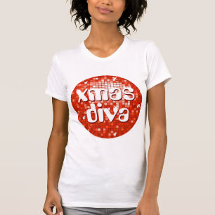 T-shirt Disco Azulejos Red 'xmas diva' senhoras petitas br