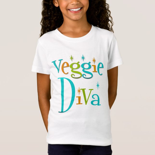 T-shirt Diva retro do vegetariano (Frente)