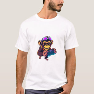 T-Shirt Diversão De Macaco De Pixel Gamer