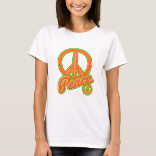 T-shirt Diversão - Sinal de Paz Laranja Groovy Dizendo Des