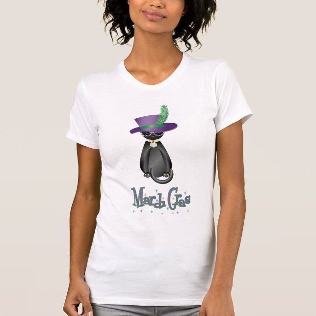 T-shirt divertida da Mardi Gras Cat para mulheres (Frente)