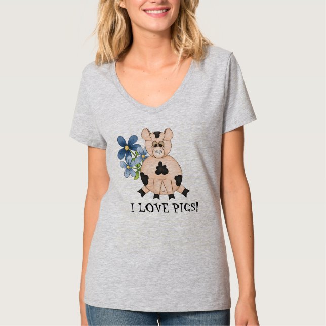 t-shirt divertida de desenho animado Pig Lovers (Frente)