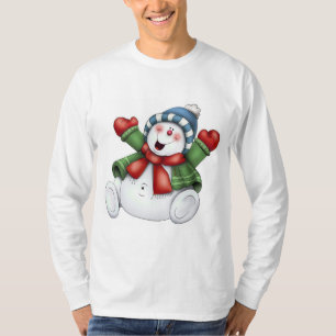 T-shirt divertimento bonito do inverno do boneco de neve