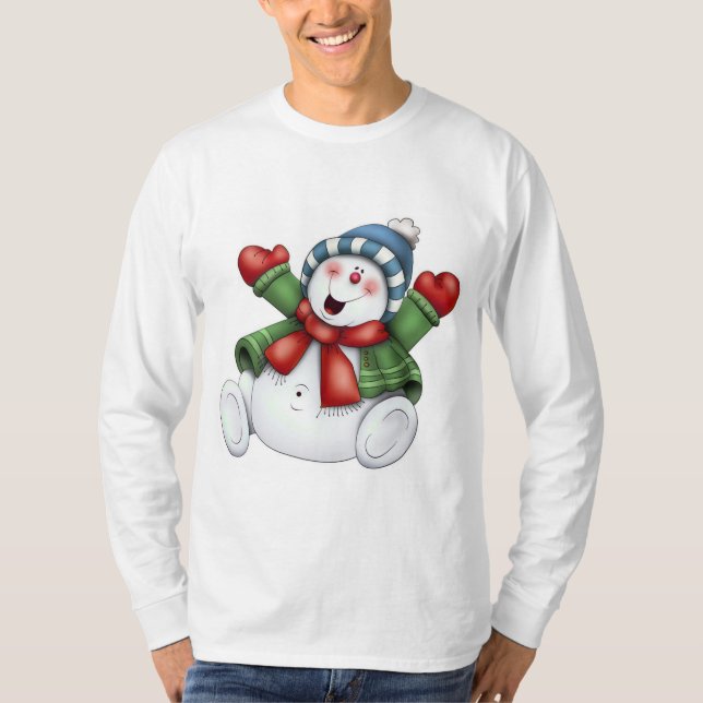T-shirt divertimento bonito do inverno do boneco de neve (Frente)