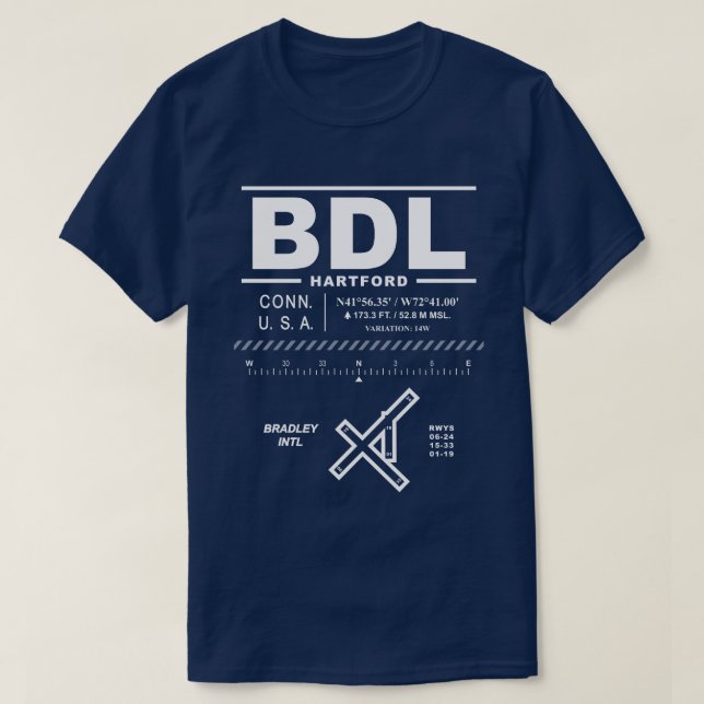 T-Shirt do Aeroporto Internacional de Bradley (BDL (Frente do Design)