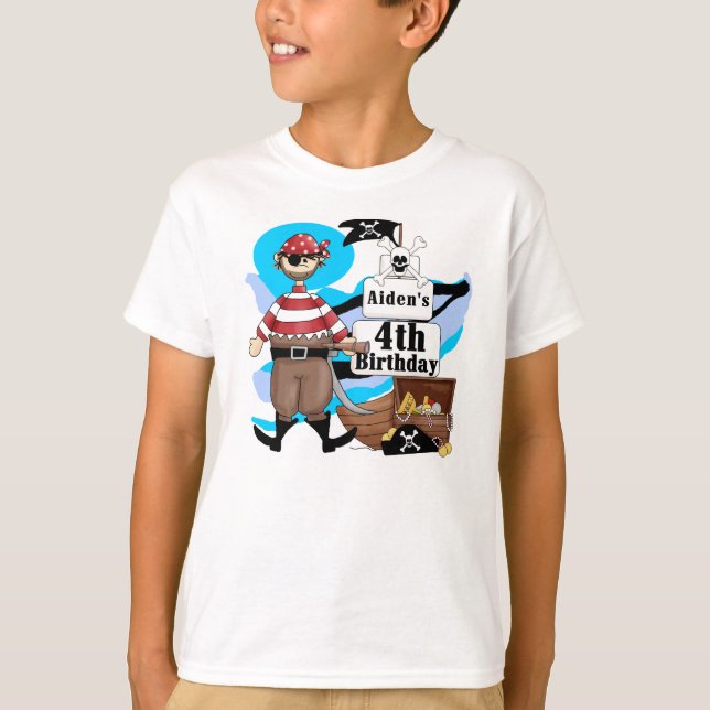 T-shirt do aniversário do pirata feito sob (Frente)