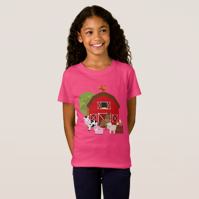 T-shirt do Barnyard da fazenda das meninas (Frente Completa)