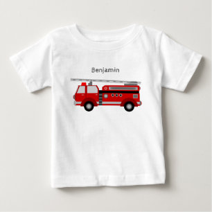 T-shirt do bebê com carro de bombeiros e nome
