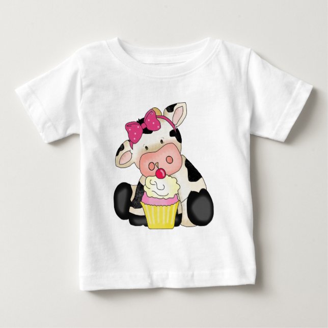 T-shirt do bebê da vaca do cupcake (Frente)