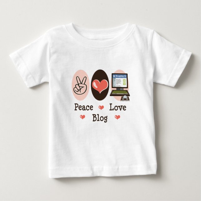 T-shirt do bebê do blogue do amor da paz (Frente)