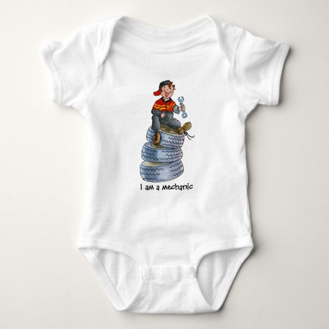 T-shirt do bebê do mecânico de carro (Frente)