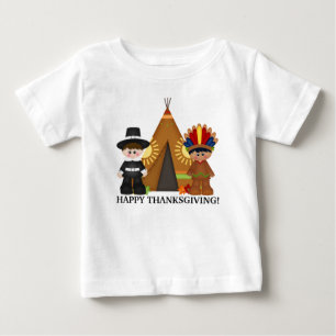 T-shirt do bebê do peregrino e do indiano da acç