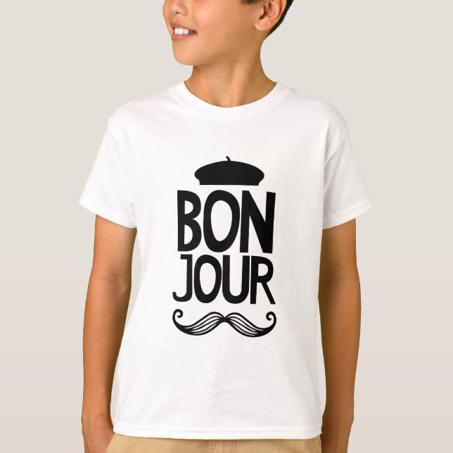 T-shirt do bigode de Bonjour do francês (Frente)