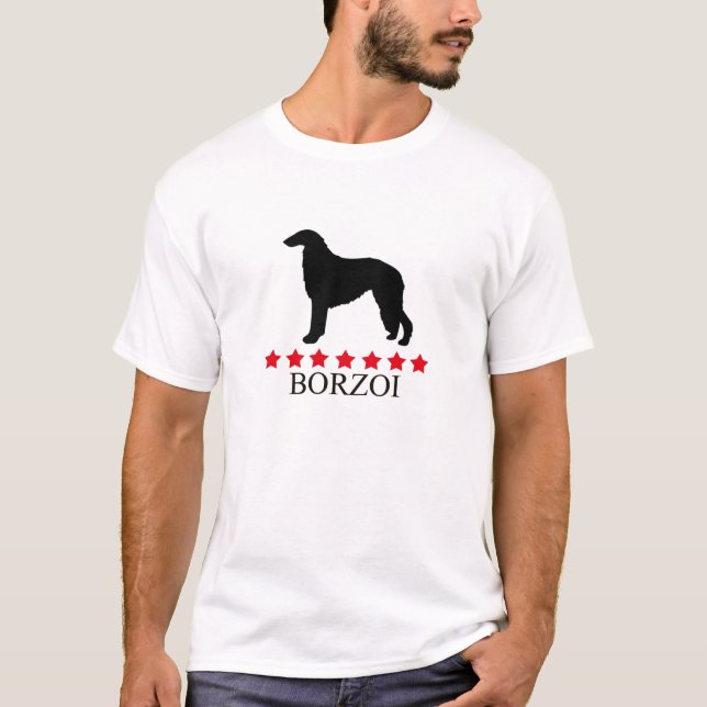 T-shirt do Borzoi com estrelas vermelhas (Frente)