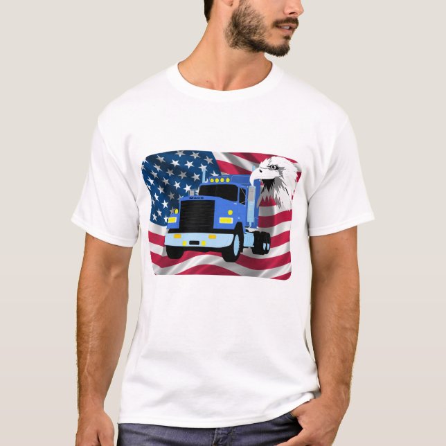 T-shirt do camionista com bandeira e Eagle dos (Frente)