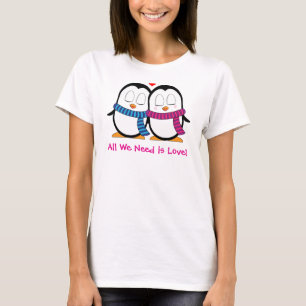 T-shirt do Casal Pinguim Bonito com texto personal