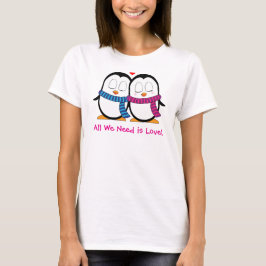 T-shirt do Casal Pinguim-Cute com texto personaliz
