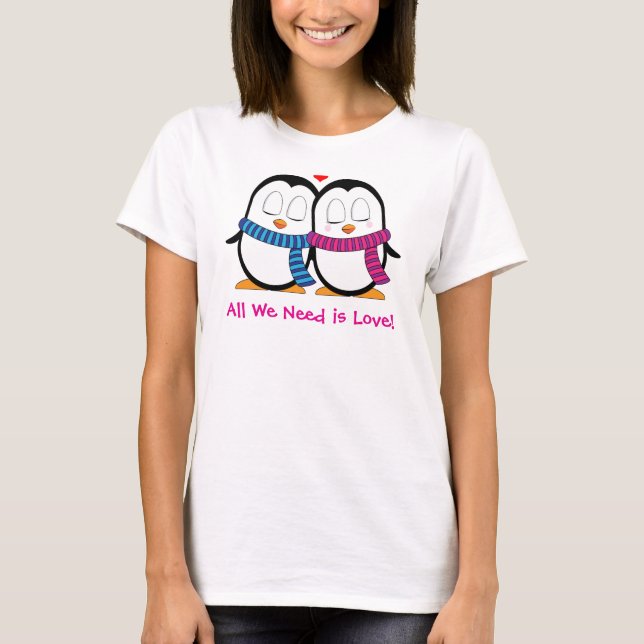 T-shirt do Casal Pinguim-Cute com texto personaliz (Frente)