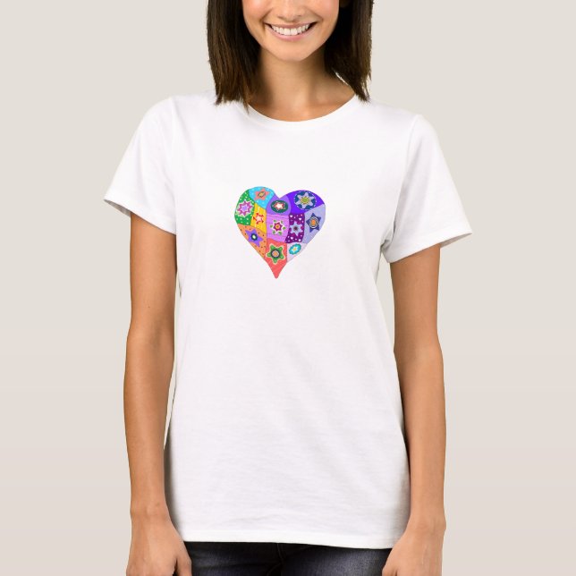 T-shirt do coração da edredão de Millefiori (Frente)