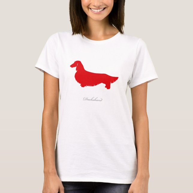T-shirt do Dachshund (versão longa vermelha 1 do (Frente)