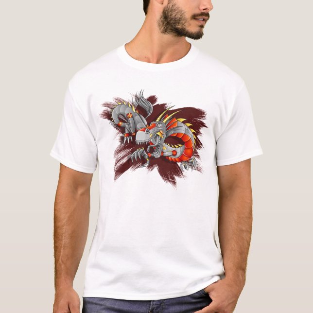 T-shirt do dragão do Cyborg do robô (Frente)