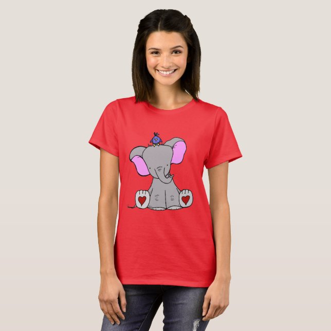T-shirt do elefante e do pássaro do bebê (Frente Completa)