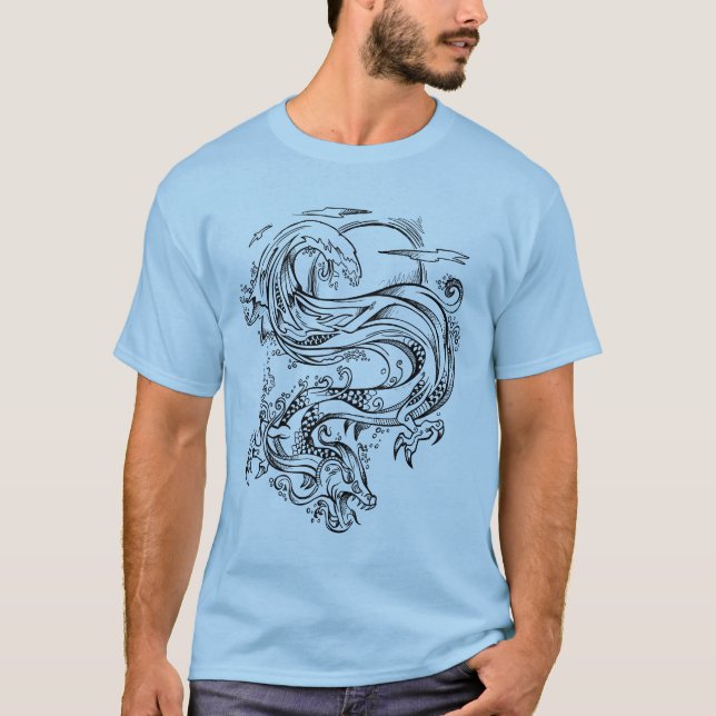 T-shirt do estilo do esboço do dragão de água (Frente)