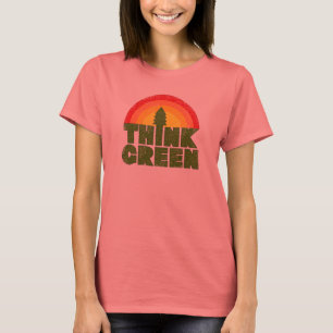 T-shirt do estilo do vintage do pense verde